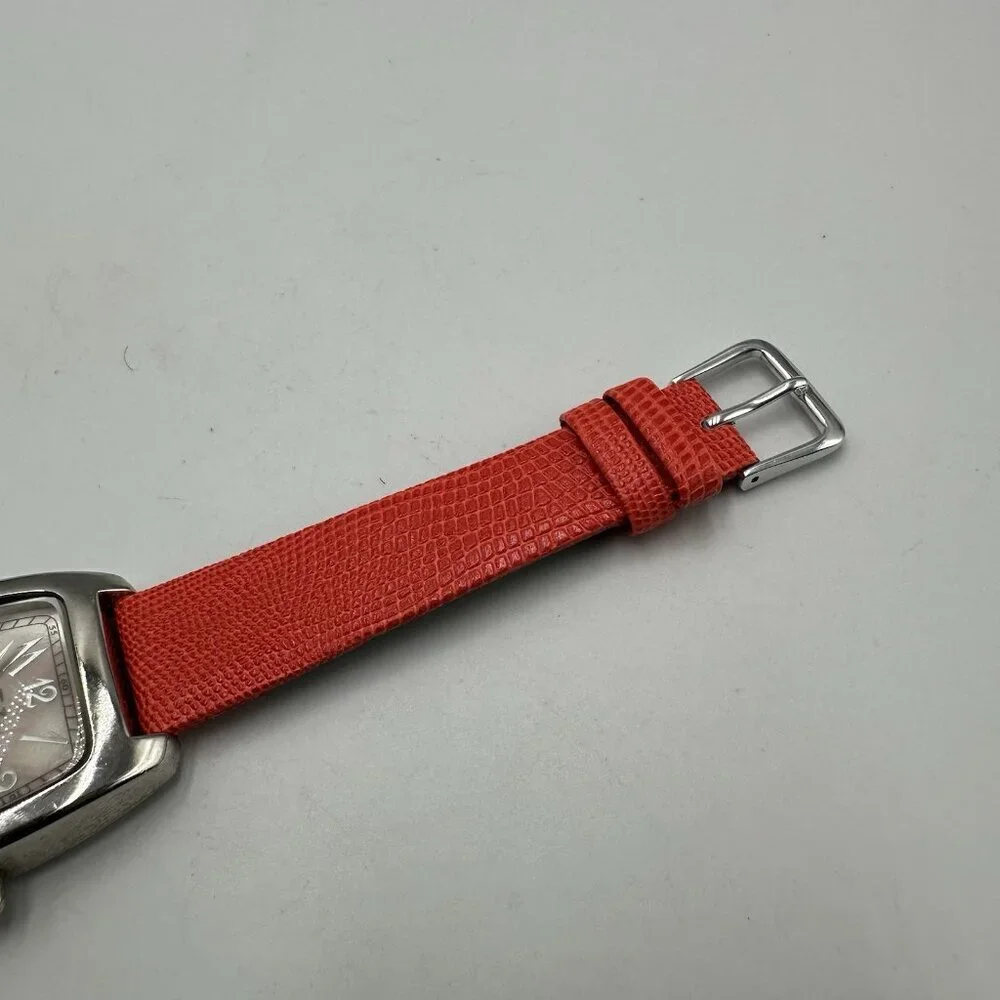 Viva by Pierre Cardin Watch Women Silver Tone Pink Dial Red Band New Battery